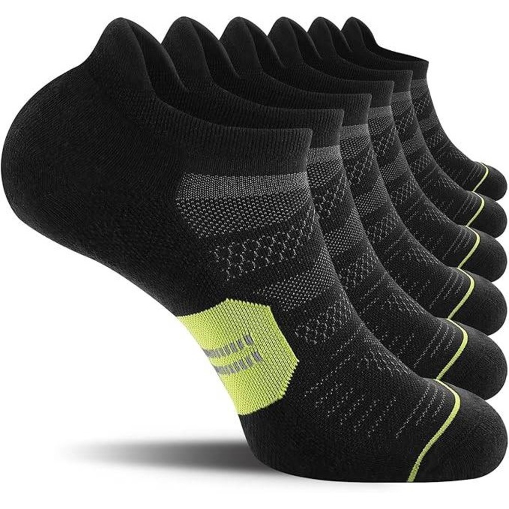 Set of 6 CS CELERSPORT Men's M Black/Green Ankle Running Socks with Cushion